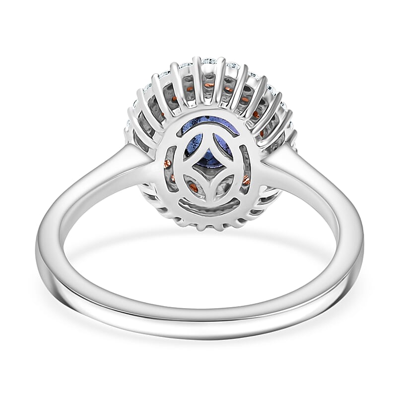 Premium Tanzanite, Luxuriant Lab Grown Pink Diamond (IR) and Lab Grown Diamond 1.45 ctw Twilight Reverie Ring in Rhodium Over Sterling Silver (Size 10.0)