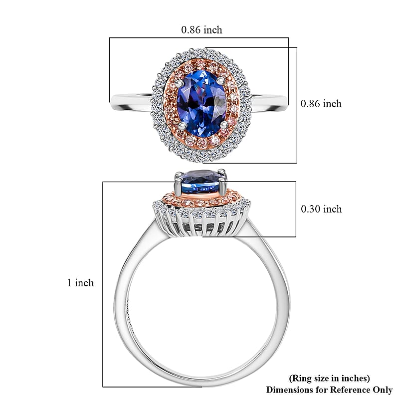 Premium Tanzanite, Luxuriant Lab Grown Pink Diamond (IR) and Lab Grown Diamond 1.45 ctw Twilight Reverie Ring in Rhodium Over Sterling Silver (Size 10.0)
