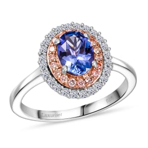 Premium Tanzanite, Luxuriant Lab Grown Pink and White Diamond 1.45 ctw Twilight Reverie Ring in Rhodium Over Sterling Silver (Size 7.0)
