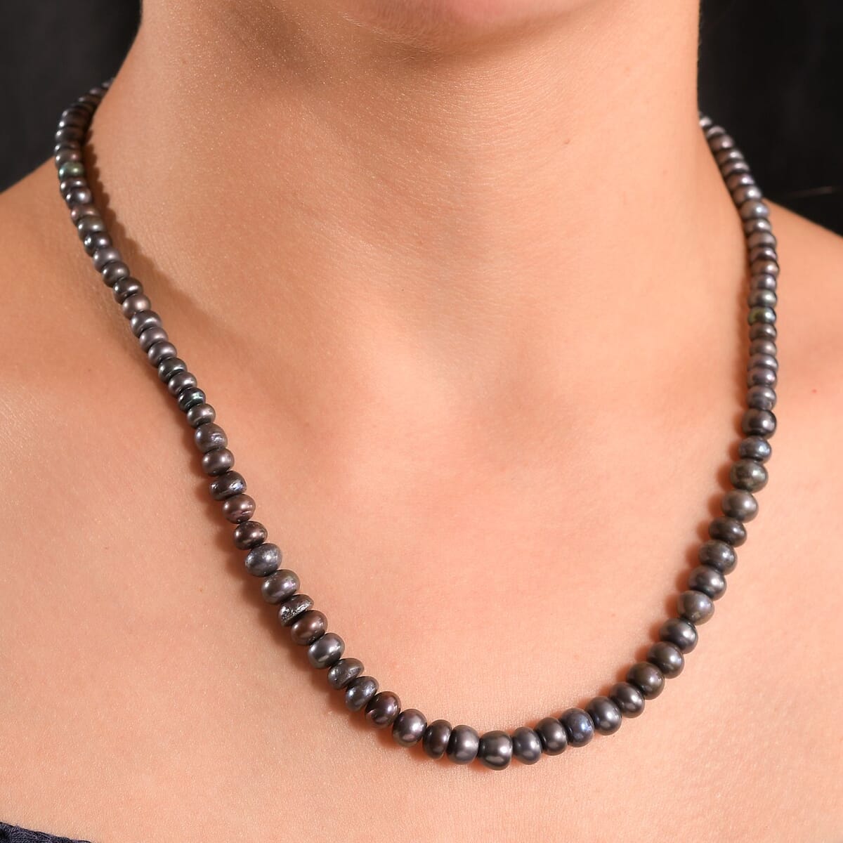 Grey Pearl (D) Necklace in Stainless Steel 18 Inches image number 2
