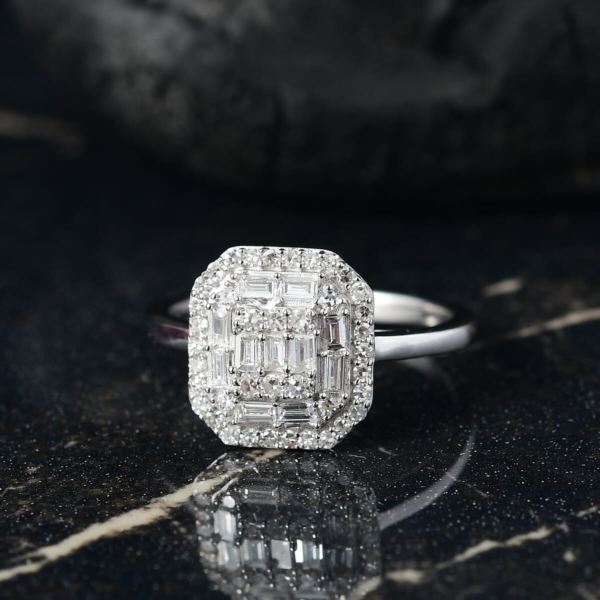 Luxuriant Lab Grown Diamond 0.50 ctw Art Deco Ring in Rhodium Over Sterling Silver (Size 10.0)  image number 1