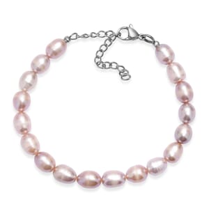 Lavender Pearl Bracelet in Stainless Steel (7.25-9.25In)