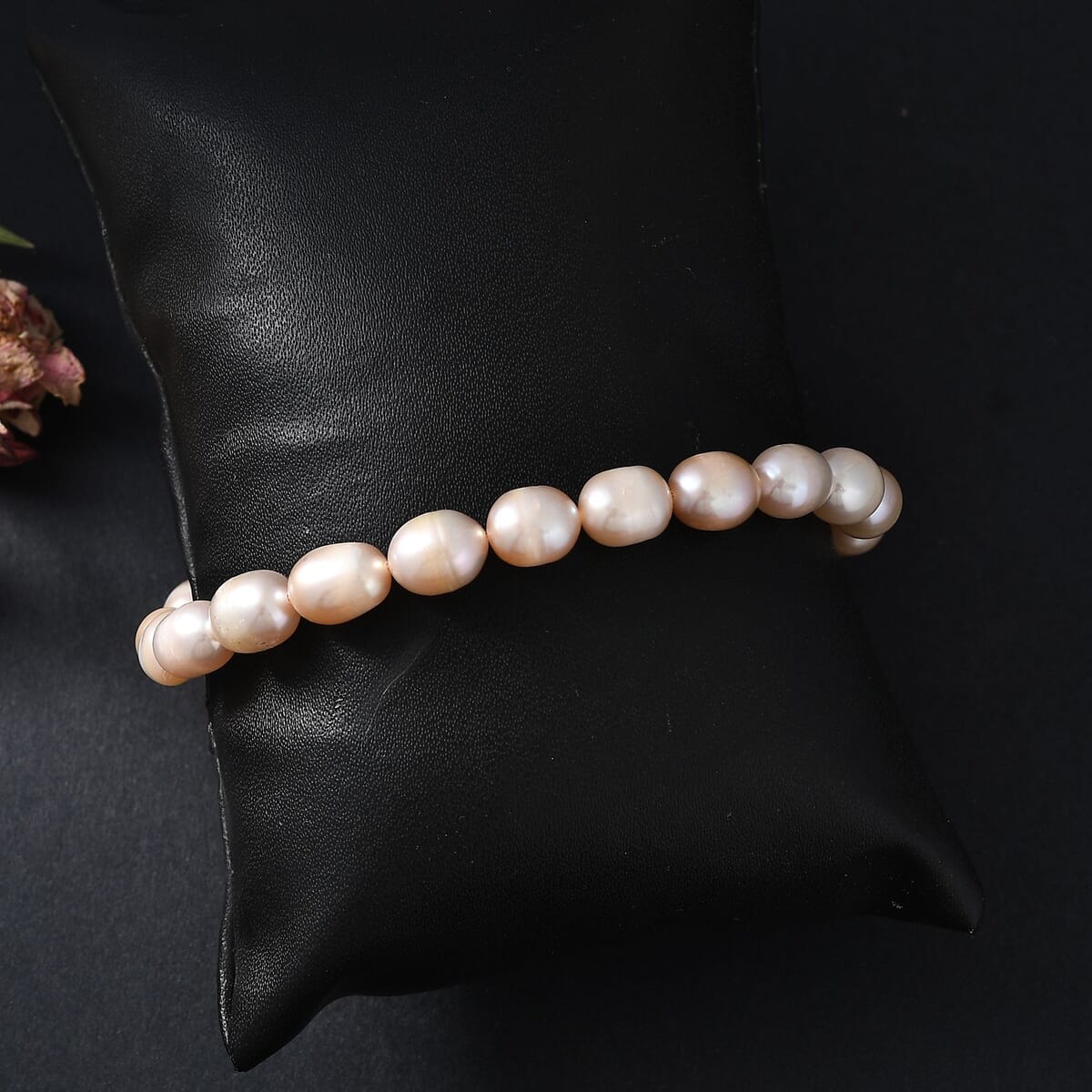 Peach Freshwater Pearl Bracelet in Stainless Steel (7.25-9.25In) image number 1