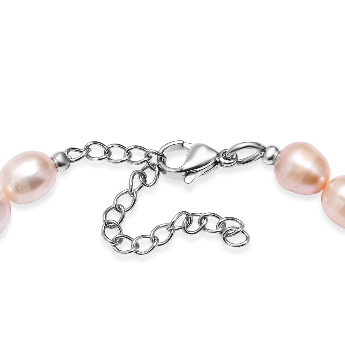 Peach Freshwater Pearl Bracelet in Stainless Steel (7.25-9.25In) image number 3