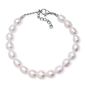 Freshwater Pearl Bracelet in Stainless Steel (7.25-9.25In)