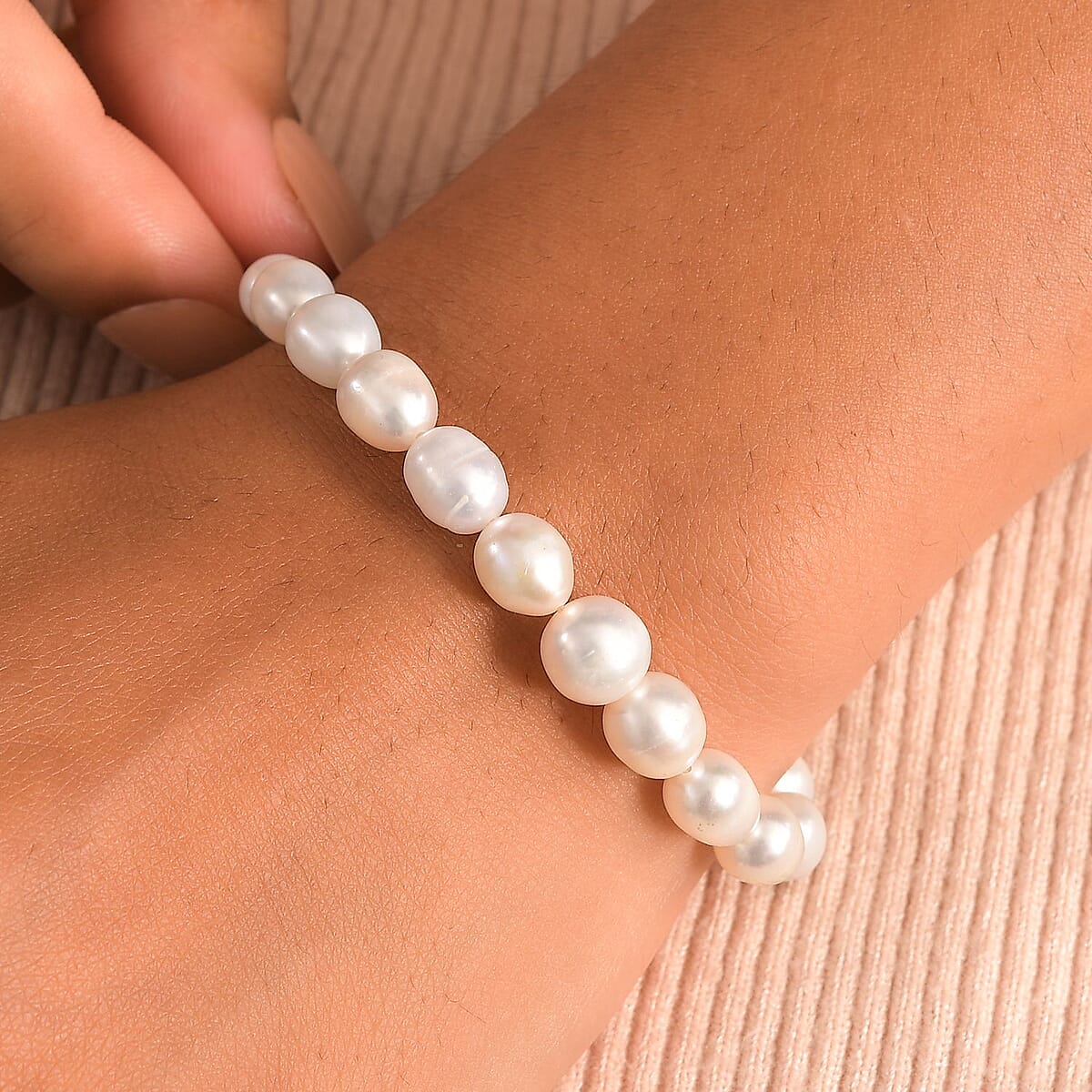 Freshwater Pearl Bracelet in Stainless Steel (7.25-9.25In) image number 2