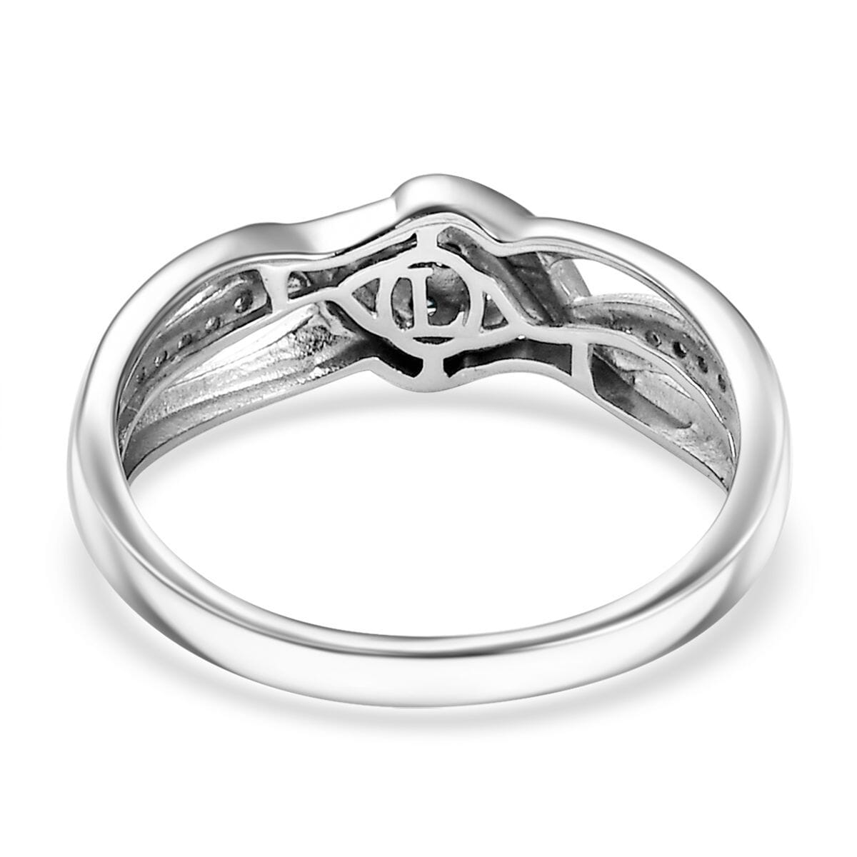 Luxuriant Lab Grown Blue and White Diamond SI 0.20 ctw Ocean Crest Ring in Rhodium Over Sterling Silver (Size 10.0) 0 image number 4