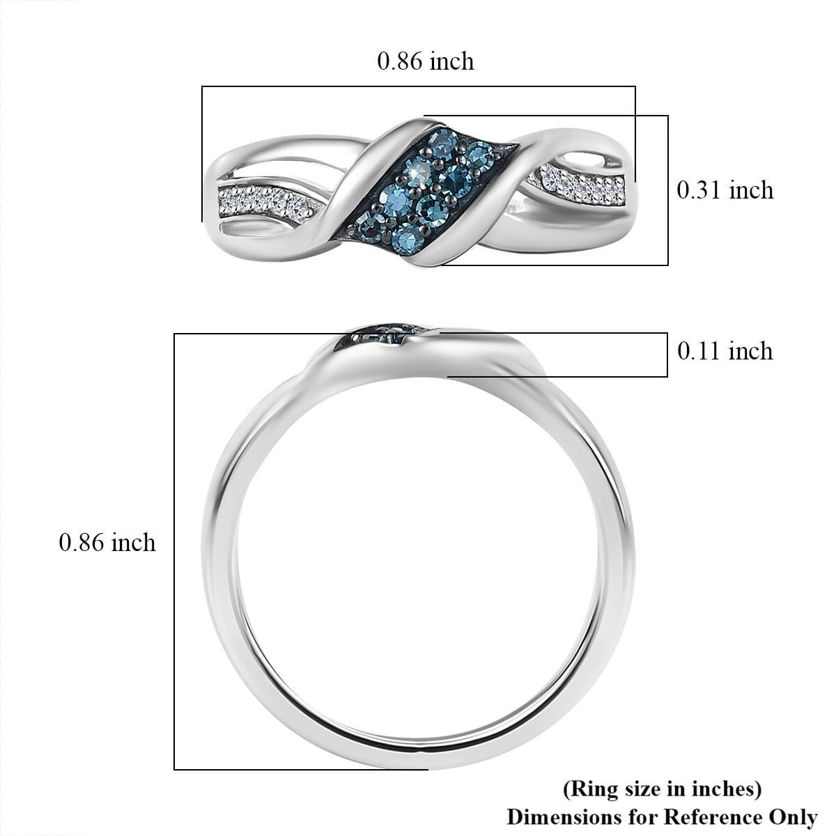 Luxuriant Lab Grown Blue and White Diamond SI 0.20 ctw Ocean Crest Ring in Rhodium Over Sterling Silver (Size 10.0) 0 image number 5