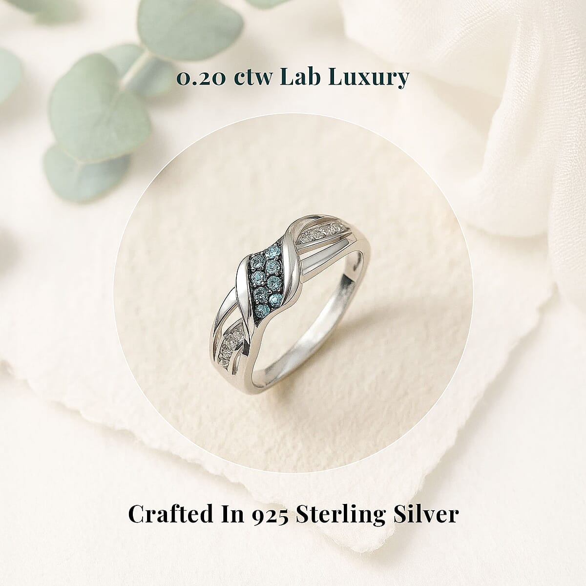 Luxuriant Lab Grown Blue Diamond (IR) and Lab Grown White Diamond SI 0.20 ctw Ocean Crest Ring in Rhodium Over Sterling Silver (Size 6.0) image number 2