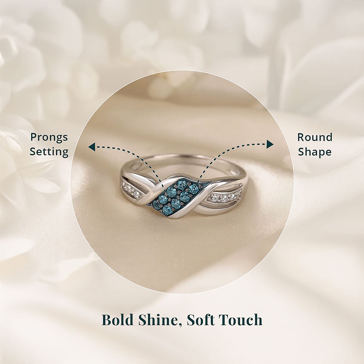 Luxuriant Lab Grown Blue Diamond (IR) and Lab Grown White Diamond SI 0.20 ctw Ocean Crest Ring in Rhodium Over Sterling Silver (Size 6.0) image number 4