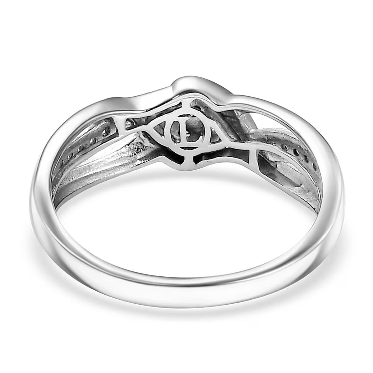 Luxuriant Lab Grown Blue Diamond (IR) and Lab Grown White Diamond SI 0.20 ctw Ocean Crest Ring in Rhodium Over Sterling Silver (Size 6.0) image number 7