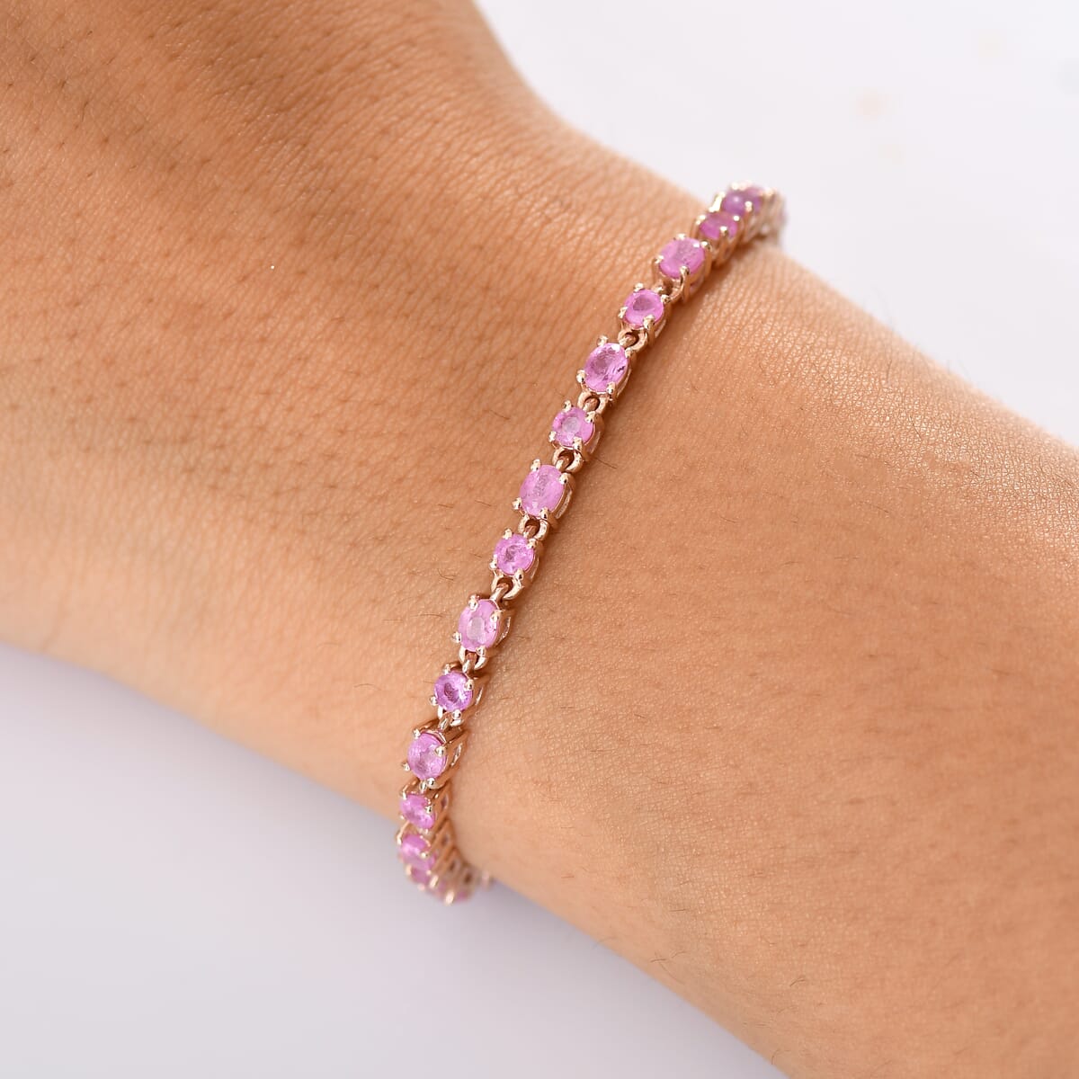D'Joy Ilakaka Hot Pink Sapphire (FF) and Moissanite 10.00 ctw Floral Bracelet in 18K Vermeil Rose Gold Over Sterling Silv (6.50 In) image number 2