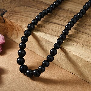 Thai Black Spinel 170.00 ctw Beaded Necklace in Rhodium Over Sterling Silver 18 -20 Inches