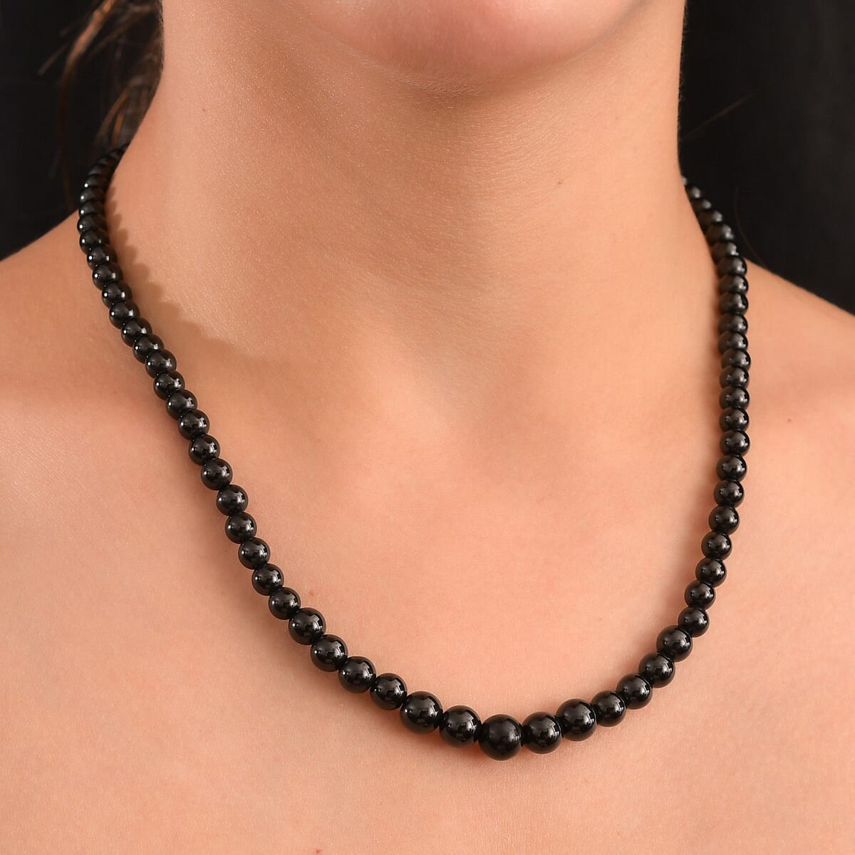 Thai Black Spinel 170.00 ctw Beaded Necklace in Rhodium Over Sterling Silver 18 -20 Inches image number 2