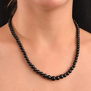 Thai Black Spinel 170.00 ctw Beaded Necklace in Rhodium Over Sterling Silver 18 -20 Inches