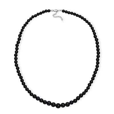 Thai Black Spinel 170.00 ctw Beaded Necklace in Rhodium Over Sterling Silver 18 -20 Inches