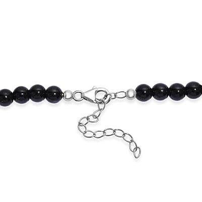 Thai Black Spinel 170.00 ctw Beaded Necklace in Rhodium Over Sterling Silver 18 -20 Inches