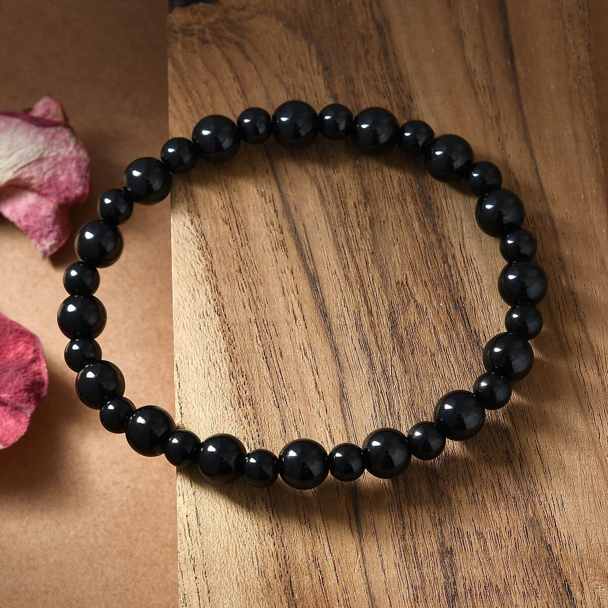 Thai Black Spinel 150.00 ctw Beaded Stretch Bracelet image number 1