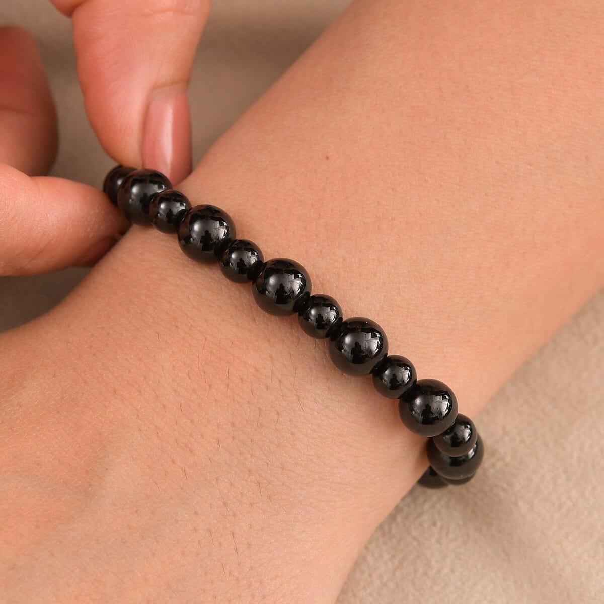 Thai Black Spinel 150.00 ctw Beaded Stretch Bracelet image number 2