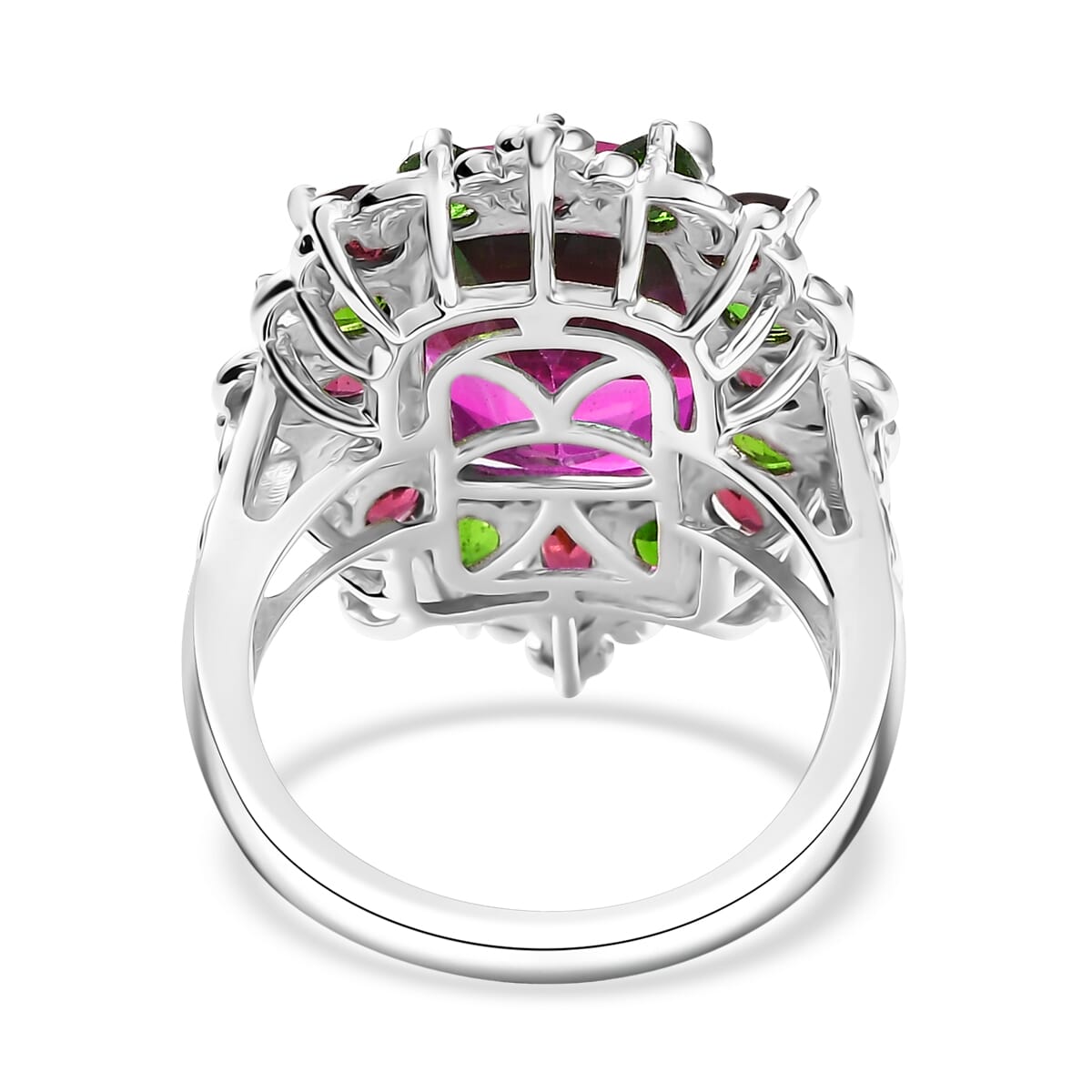 Ever True Watermelon Quartz (Triplet) and Multi Gemstone 10.25 ctw Garden of Glamour Ring in Platinum Bond (Size 10.0) image number 4
