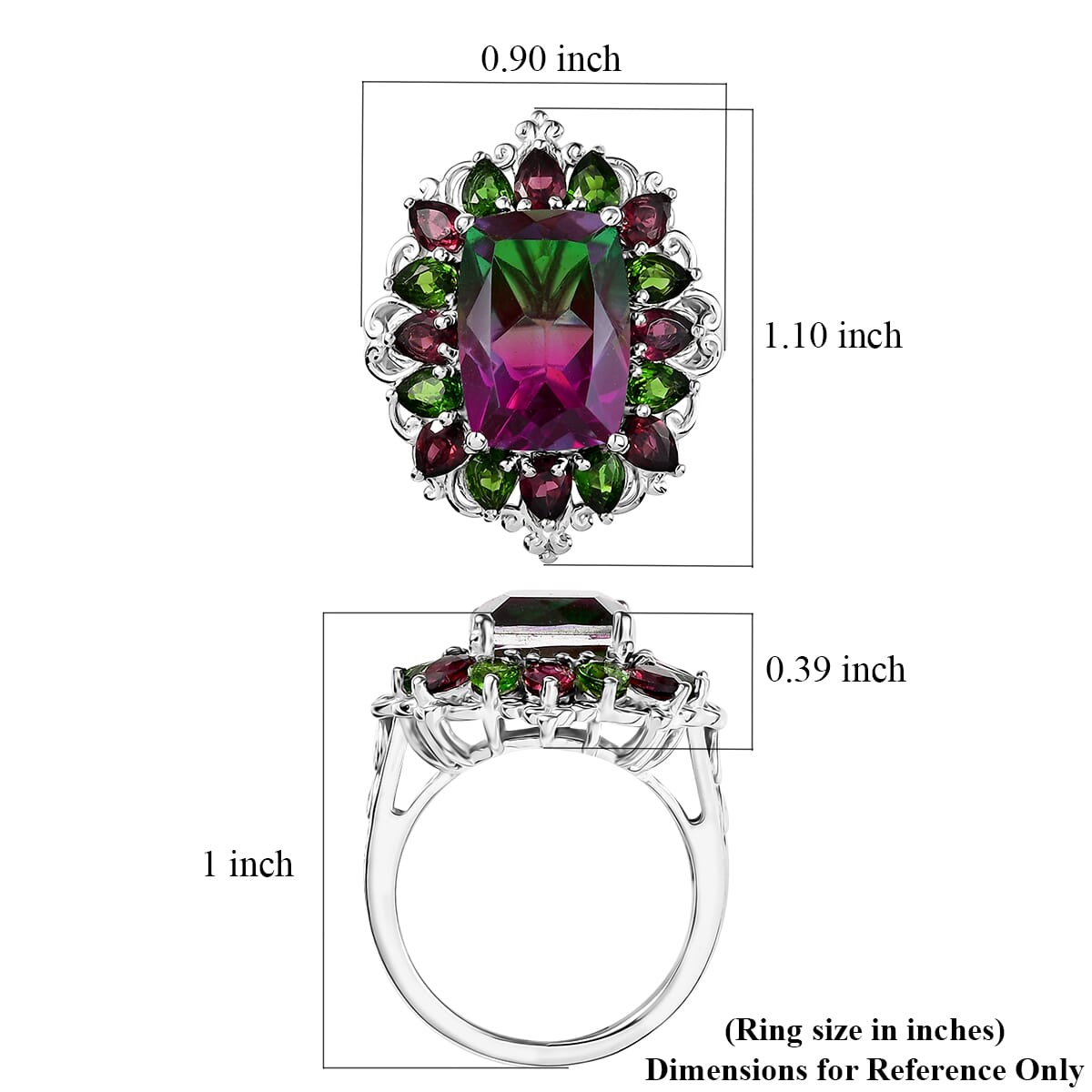 Ever True Watermelon Quartz (Triplet) and Multi Gemstone 10.25 ctw Garden of Glamour Ring in Platinum Bond (Size 10.0) image number 5