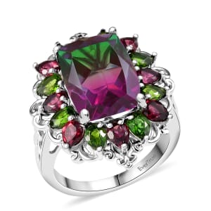 Ever True Watermelon Quartz (Triplet) and Multi Gemstone 10.25 ctw Garden of Glamour Ring in Platinum Bond (Size 7.0)