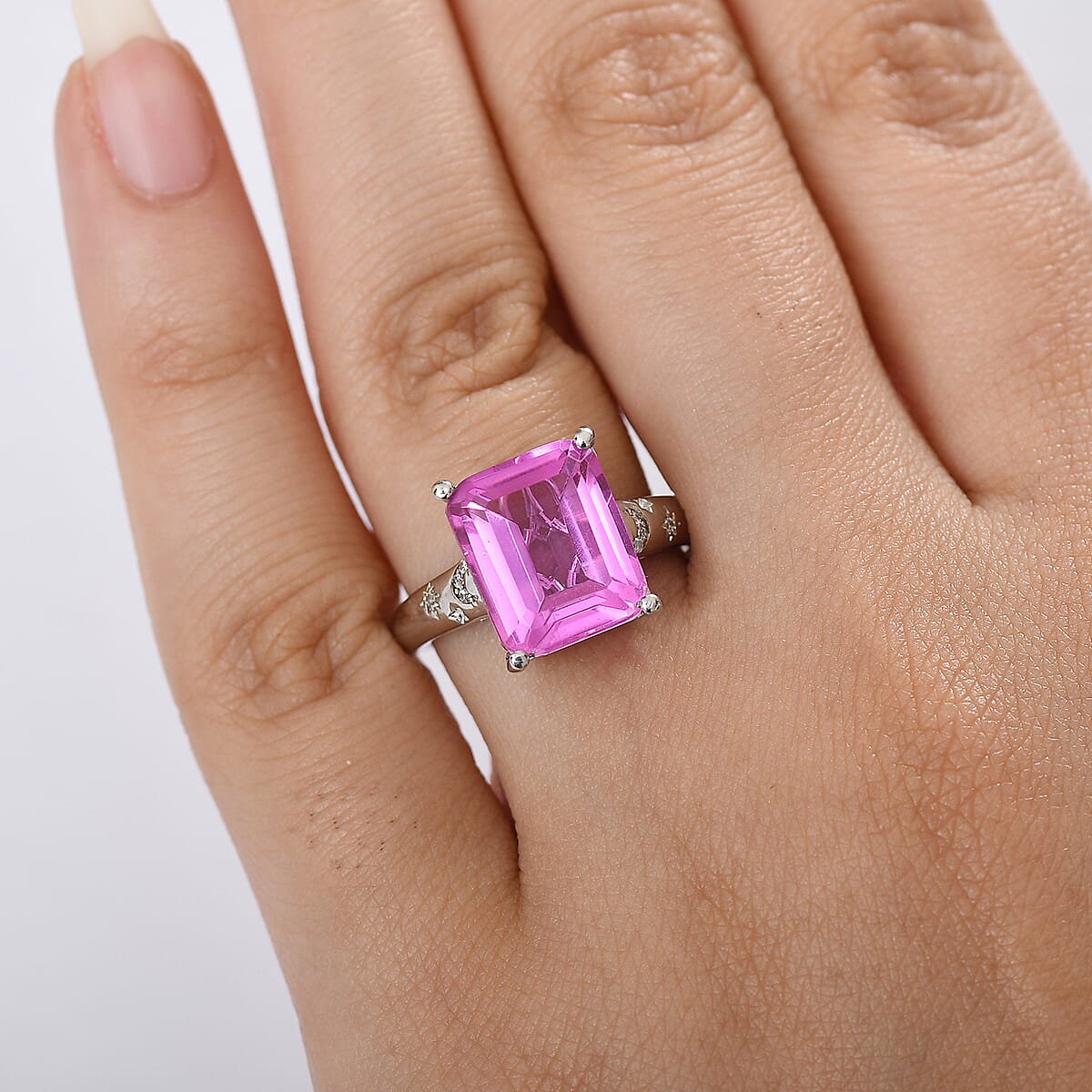 EverTrue Patroke Quartz (Triplet) and White Zircon 7.00 ctw Celestial Glow Ring in Platinum Bond (Size 9.0) image number 2