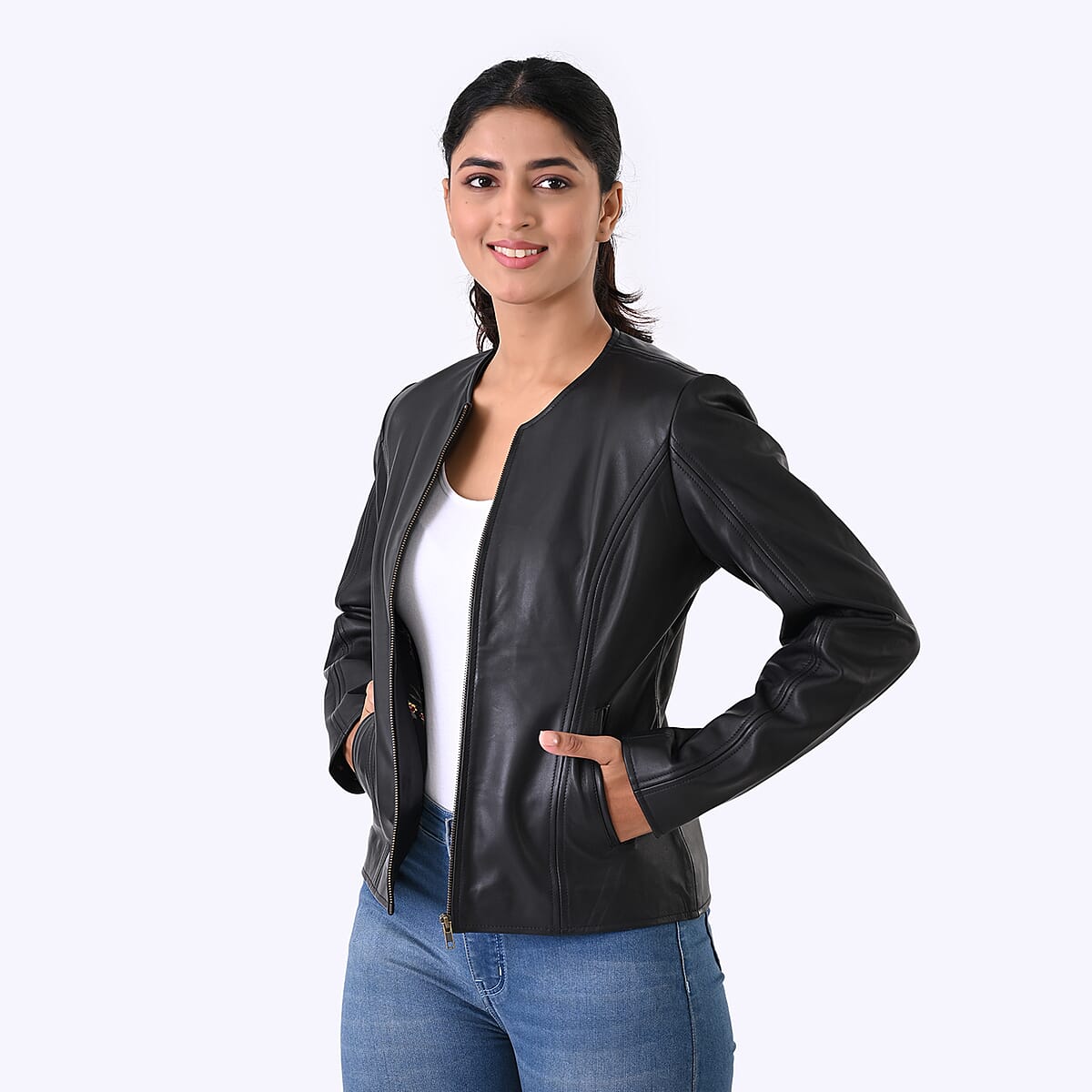 Doorbuster Black with Floral Lining Genuine Lambskin Jacket - M image number 3