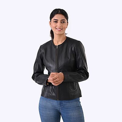 Black with Floral Lining Genuine Lambskin Jacket - M