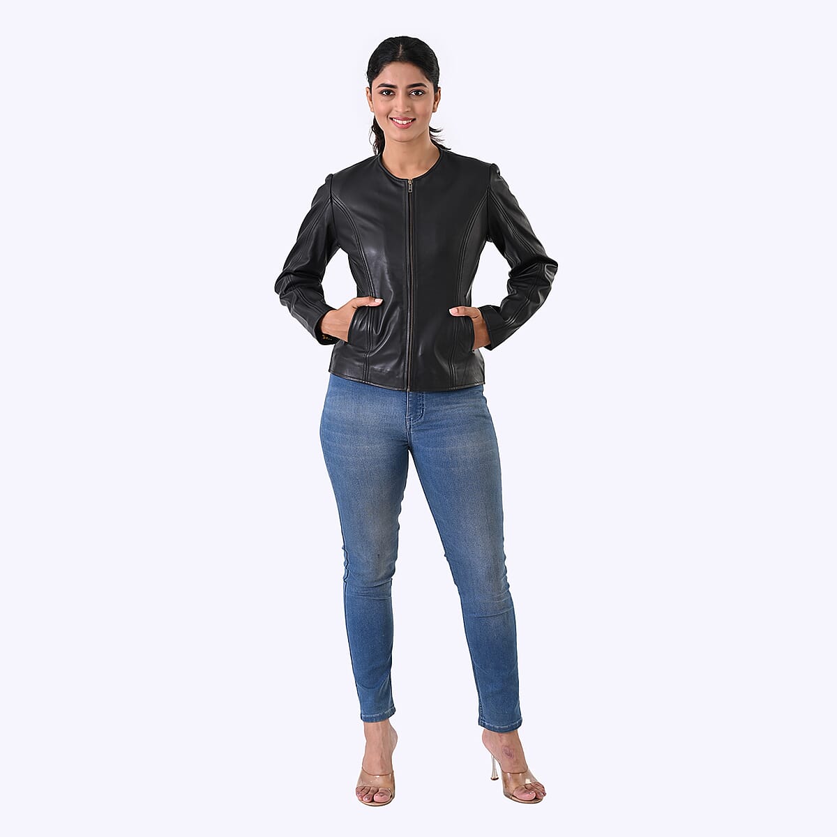  Black with Floral Lining Genuine Lambskin Jacket - L image number 1