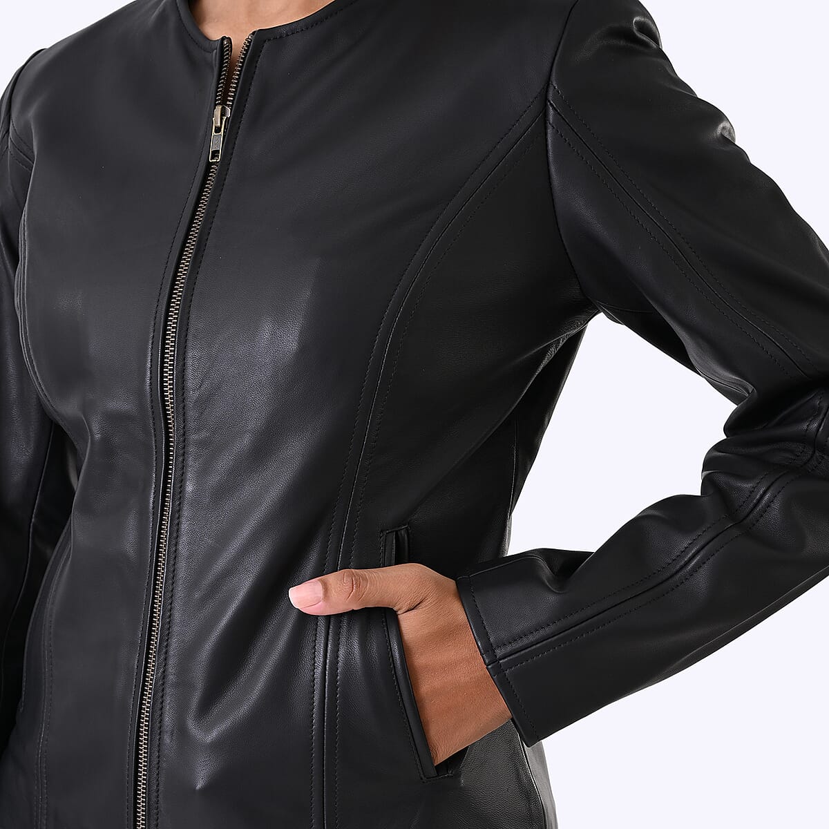  Black with Floral Lining Genuine Lambskin Jacket - L image number 7