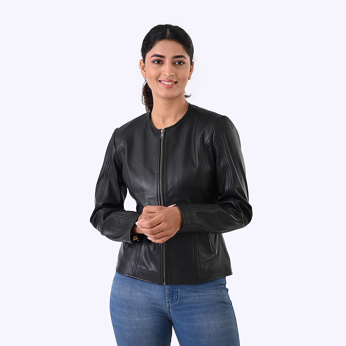 Doorbuster Black with Floral Lining Genuine Lambskin Jacket - XL image number 5