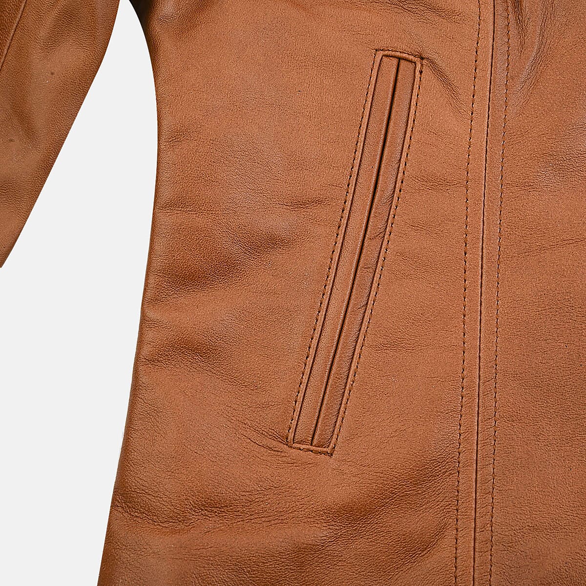  Tan with Leopard Lining Genuine Lambskin Jacket - L image number 4