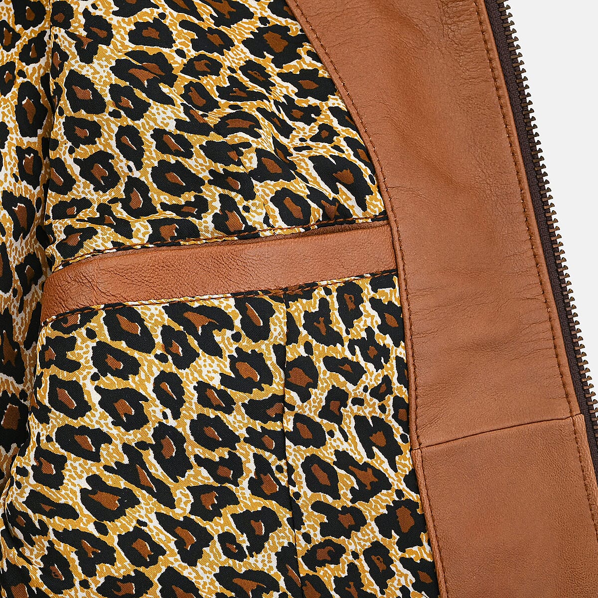  Tan with Leopard Lining Genuine Lambskin Jacket - L image number 6