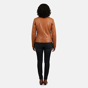  Tan with Leopard Lining Genuine Lambskin Jacket - XXL