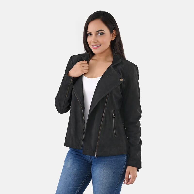 Black Genuine Lamb Leather Jacket - M