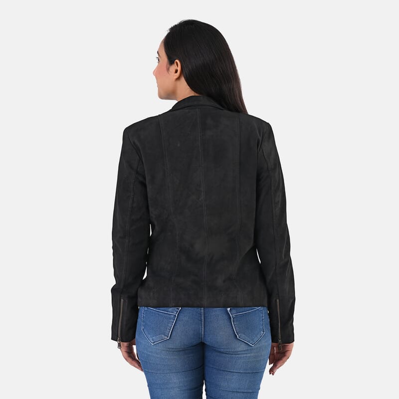 Black Genuine Lamb Leather Jacket - M