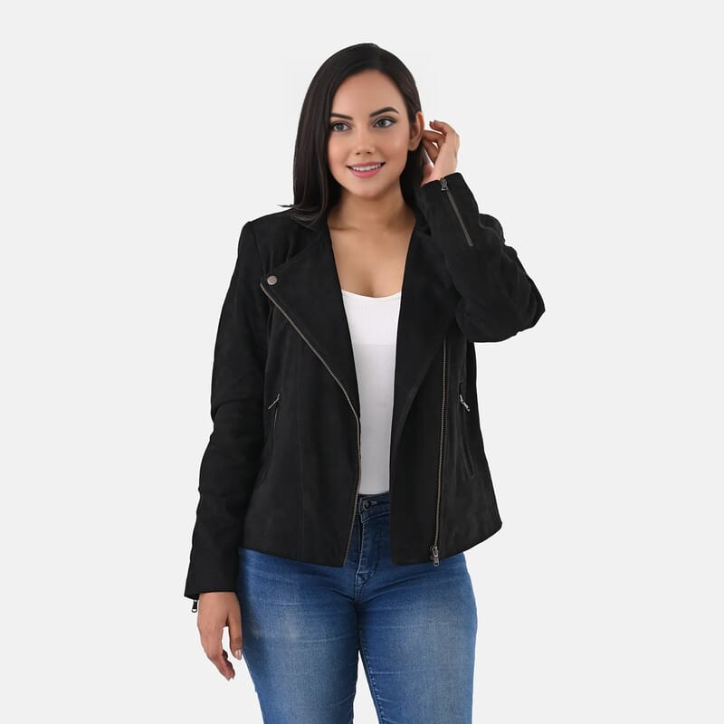 Black Genuine Lamb Leather Jacket - M