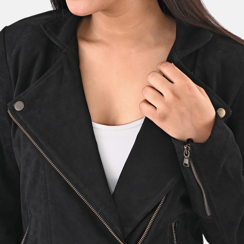 Black Genuine Lamb Leather Jacket - M