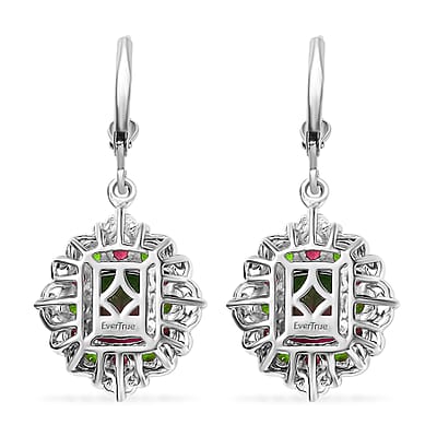 EverTrue Watermelon Quartz (Triplet) and Multi Gemstone 7.50 ctw Garden of Glamour Lever Back Earrings in Platinum Bond