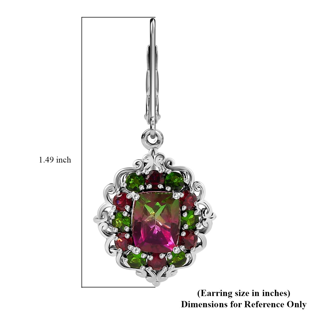 Ever True Watermelon Quartz (Triplet) and Multi Gemstone 7.50 ctw Garden of Glamour Lever Back Earrings in Platinum Bond image number 5