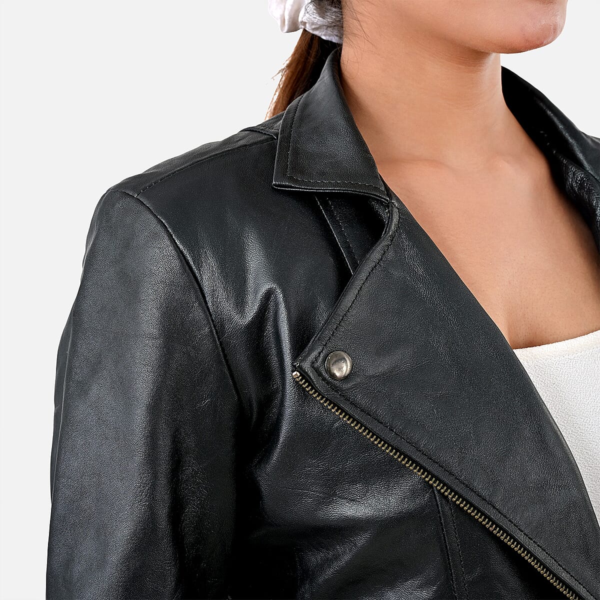 Black Shimmer 100% Genuine Lamb Leather Jacket - L  image number 9