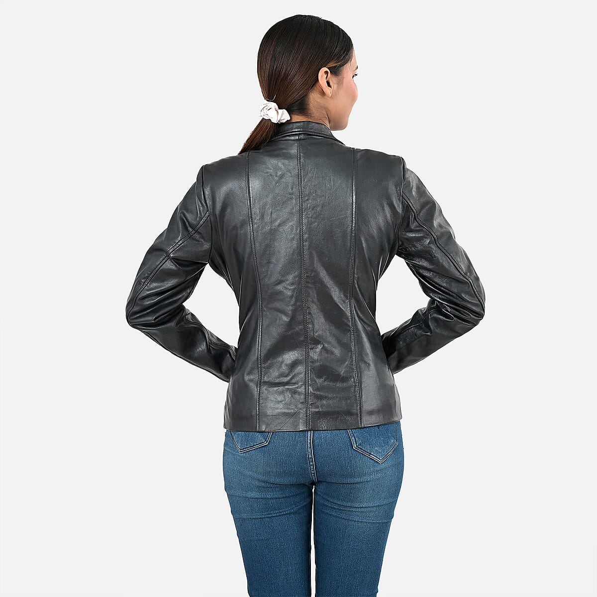 Black Shimmer 100% Genuine Lamb Leather Jacket - L  image number 10
