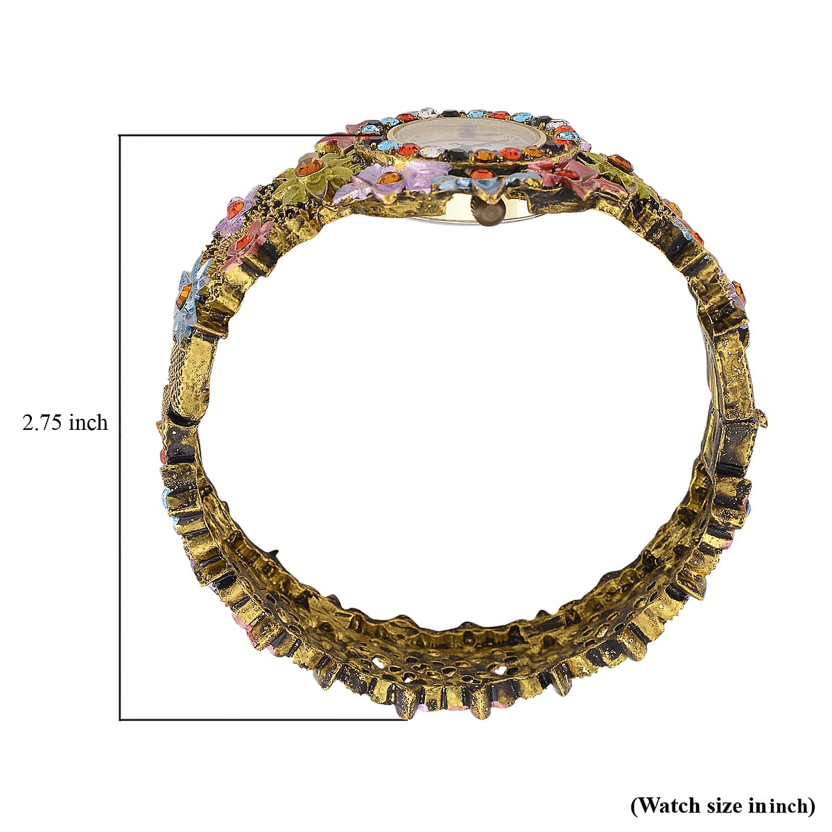 Strada Multi Color Austrian Crystal Japanese Movement Flower Bangle Watch in Dark Silvertone image number 6