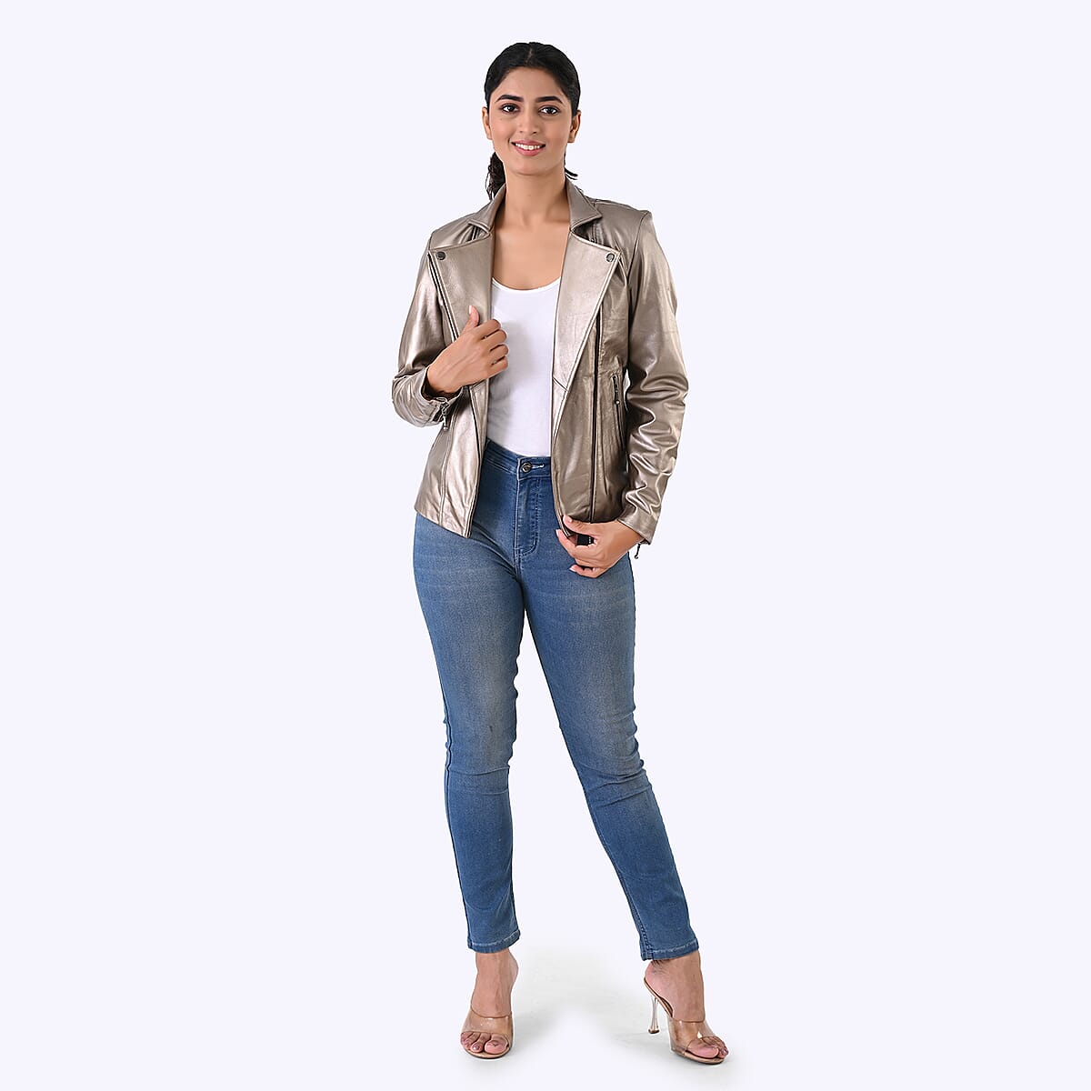  Neutral Shimmer Genuine Lamb Leather Jacket - XL image number 0