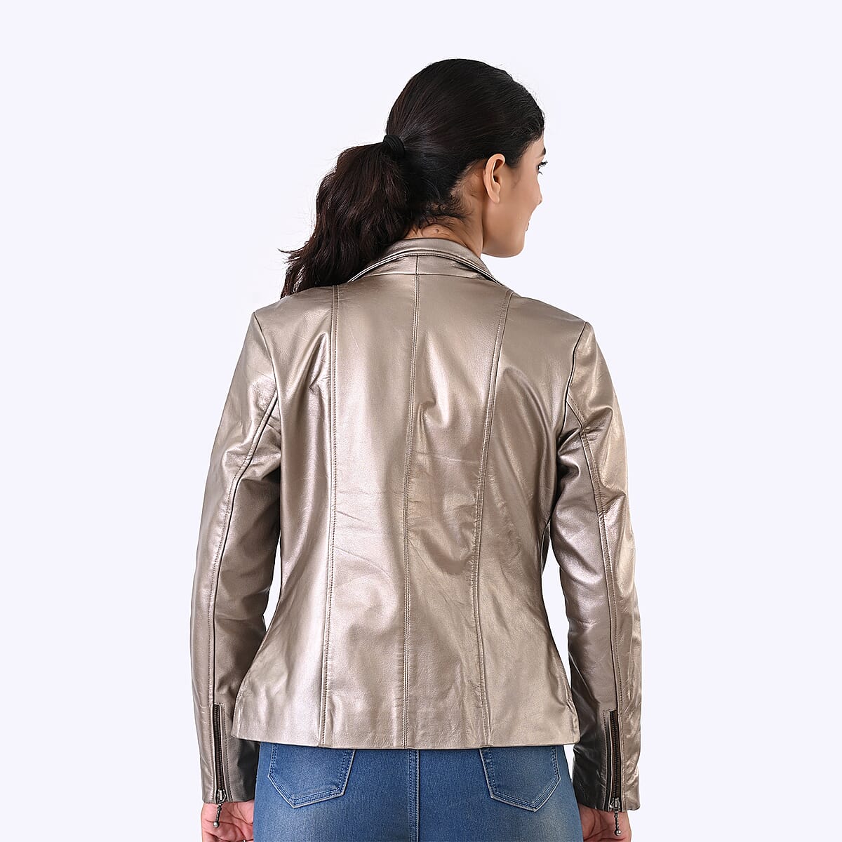  Neutral Shimmer Genuine Lamb Leather Jacket - XXL image number 3