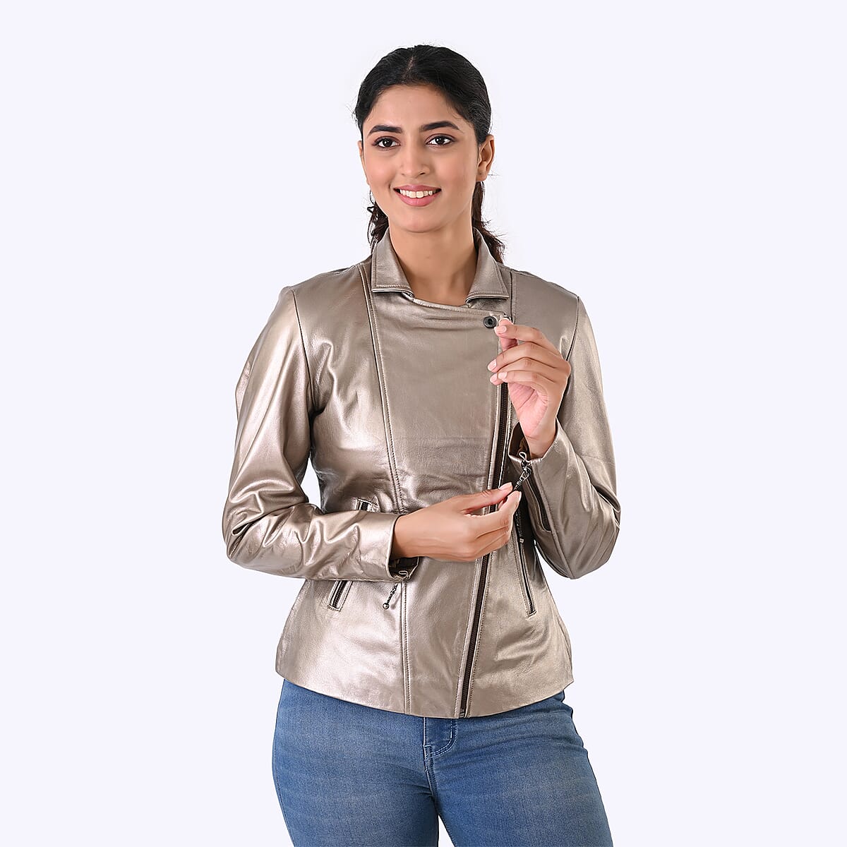  Neutral Shimmer Genuine Lamb Leather Jacket - XXL image number 5