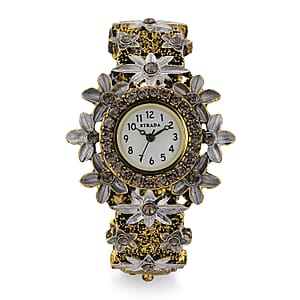 Strada Gray Austrian Crystal Japanese Movement Flower Bangle Watch in bronze plating black oxidised