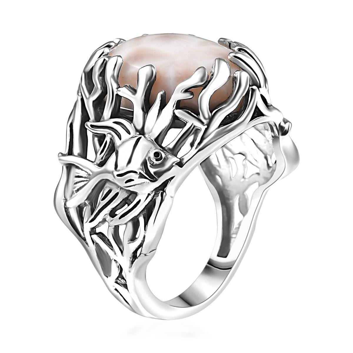 D'Joy Artisan Crafted Pink Natrolite 7.65 ctw Fish Ring in Sterling Silver image number 3