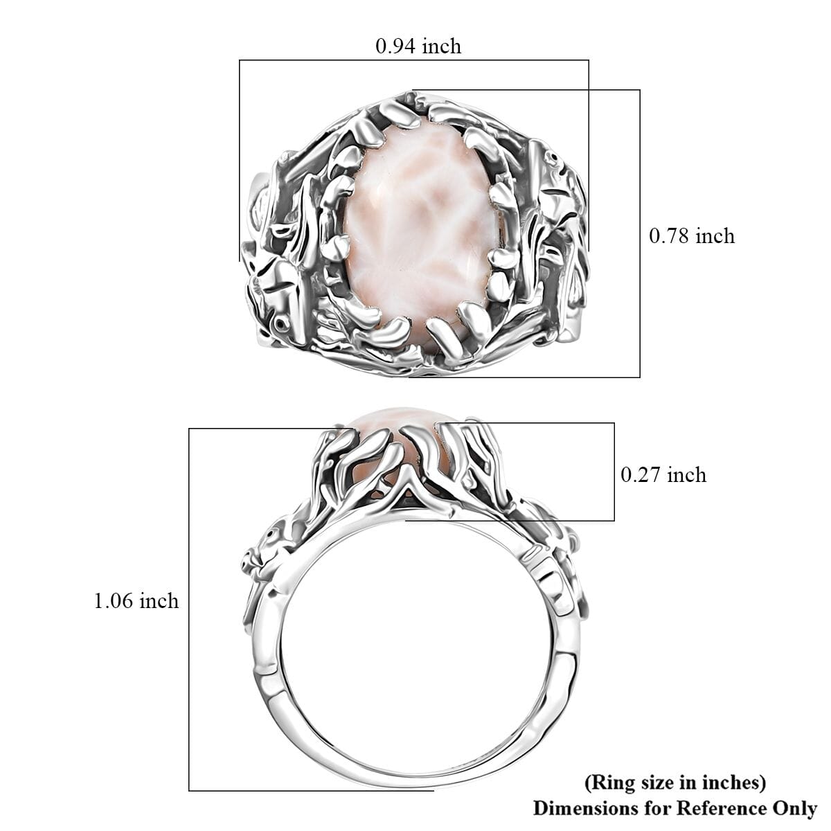 D'Joy Artisan Crafted Pink Natrolite 7.65 ctw Fish Ring in Sterling Silver image number 5